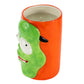 The Ceramic Monster Face Candle – Green is a cylindrical orange Halloween holder with a sculpted green face, wide eyes, and an open mouth, and includes an unused soy wax candle.