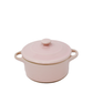 The Pink Mini Cereal Crockpot Candle features a pink ceramic dish with a matching lid and side handles, displayed on a white background—ideal as an eco-friendly candle for your favorite spaces.