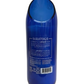 A blue glass Recycled Still Spring Water Bottle Candle viewed from the back, displaying its product info—great for upcycling into a customizable scented or eco-friendly soy candle.