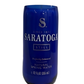The Recycled Still Spring Water Bottle Candle is crafted from a blue 12 fl oz Saratoga bottle with white labeling—an eco-friendly, customizable scented candle perfect for upcycling and sustainable decor.