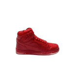 The AJ-1 Red Hightop Sneaker Candle – Large (On Backorder) is a hand-poured candle shaped like a bright red sneaker and scented with Black Ice, displayed against a plain white background.