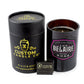 A Recycled Rare Rosé Champagne Candle by Custom Candle Co. is shown in black with its cylindrical packaging and a matchbox beside it.