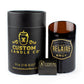 The Recycled Black Champagne Candle, labeled "Luc Belaire Rare Brut," is shown with Black Custom Candle Co. packaging and a branded matchbox, all displayed against a white background.