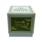 A square box labeled "Holiday Scented Boxed Candle – Frasier Fir Scent" with green and gold designs holds a festive soy wax candle.