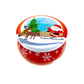 The Merry Christmas Holiday Tin Candle – Christmas Cookie Scent features a round red tin with snowflakes, Santa in a sleigh and "Merry Christmas" above—perfect for filling your space with festive cheer.