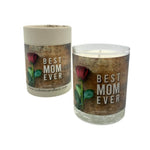 The Best Mom Ever quoted candle with box features a rose design, "BEST MOM EVER" label, soy wax, and a lovely amber scent—perfect for filling any room.