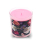 The Musical Love Candle – Love Spell is a pink scented candle in a clear glass container with a floral label, featuring vibrant flower images. Ideal for Valentine’s Day and those who love unique musical candles.