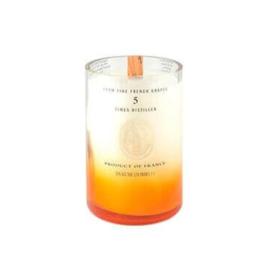 The Recycled Vodka Candle – Multi-color is crafted from natural soy wax and features a gradient orange-to-white design with gold printed text on the glass, shown against a white background.