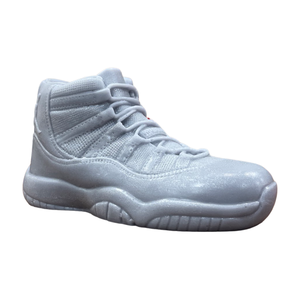 The AJ-11 Gray Hightop Sneaker Candle – Large (currently on backorder) is hand poured to resemble an athletic shoe and is displayed against a white background.