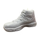 The AJ-11 Gray Hightop Sneaker Candle – Large (On Backorder) is a hand-poured candle shaped like a high-top athletic shoe, displayed against a white background and scented with the fresh aroma of Black Ice fragrance.