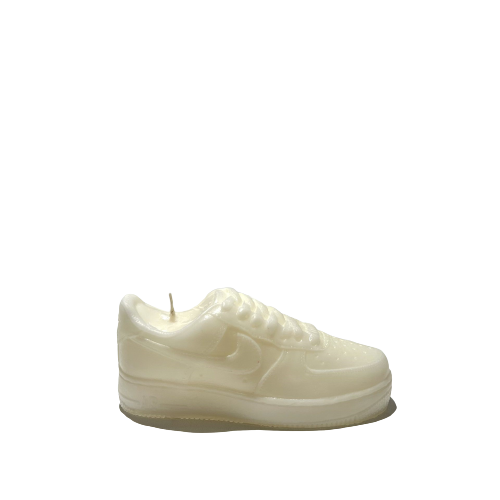 The AF1 – White Lowtop Sneaker Candle – Small (On Backorder) is a hand-poured candle with a refreshing Black Ice scent, showcased against a plain light gray background.