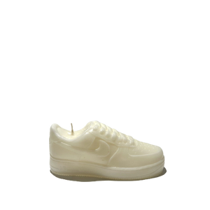 The AF1 – White Lowtop Sneaker Candle – Small (On Backorder) is a hand-poured candle with a refreshing Black Ice scent, showcased against a plain light gray background.