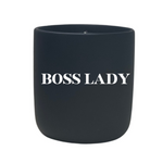 The Quoted - "Boss Lady" Candle features a black jar with "BOSS LADY" in bold white lettering, crafted from all-natural wax to empower and uplift your space.