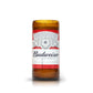 A Recycled American-Style Beer Candle made from a brown Budweiser bottle, featuring the original label and branding.