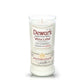 The Recycled White Label Scotch Whiskey Candle is a white candle in a clear glass holder made from upcycled whiskey bottles and labeled Dewar's White Label Blended Scotch Whisky.
