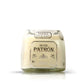 The Recycled Silver Agave Tequila Candle is crafted from a square glass Patrón Silver bottle with a white "100% de Agave" label, set against a plain white background—ideal for crafting unique tequila bottle candles.