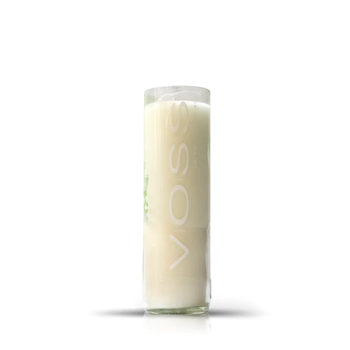 A Recycled Lime Mint Sparkling Water Candle, crafted from an upcycled bottle, is displayed on a white background—an ideal decorative inspiration for stylish home decor enthusiasts.