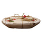 The Red Floral Wood Candle – Floral Scented features a rectangular wood dish with worn white paint, red and green floral designs, twine, and a red charm—an ideal holder for natural soy wax candles.