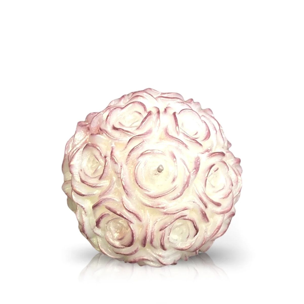 The Pink Shimmer - White Rose Candle is a hand-poured candle shaped like a flower, featuring elegant white and pink hues.