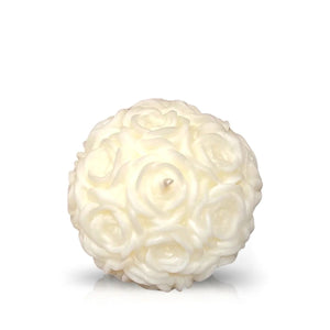 The Solid White Rose Candle is a round candle shaped like a cluster of roses, displayed against a plain white background.
