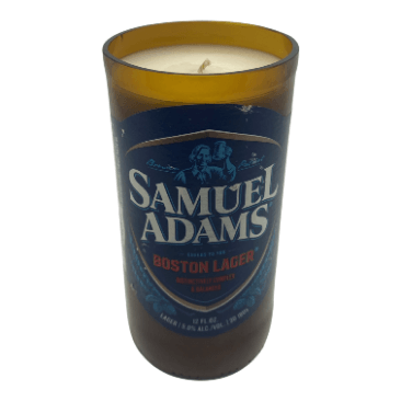 The Recycled Boston Beer Candle is hand-poured in a repurposed Samuel Adams Boston Lager bottle, original label intact—a distinctive, eco-friendly candle that adds character and style to any room.