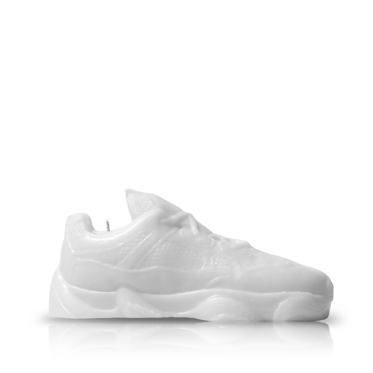 The Yeezy 500 Sneaker Candle (On Backorder) is shaped like an athletic shoe and shown from the side against a plain white background—ideal sneaker-inspired decor for fans.