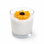 Glass Container Candle with a wax moulded sunflower on top