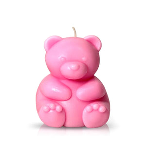 The Teddy Bear Pink Chubby Candle features a cute teddy bear shape with visible ears, paws, and a wick on top—perfect for adding adorable charm to your home décor. Displayed against a white background.