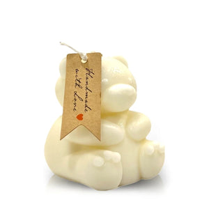 The Teddy Bear White Chubby Candle features a brown tag reading "Handmade with Love" tied with string—making it a charming piece of home decor or a thoughtful Valentine’s Day gift.