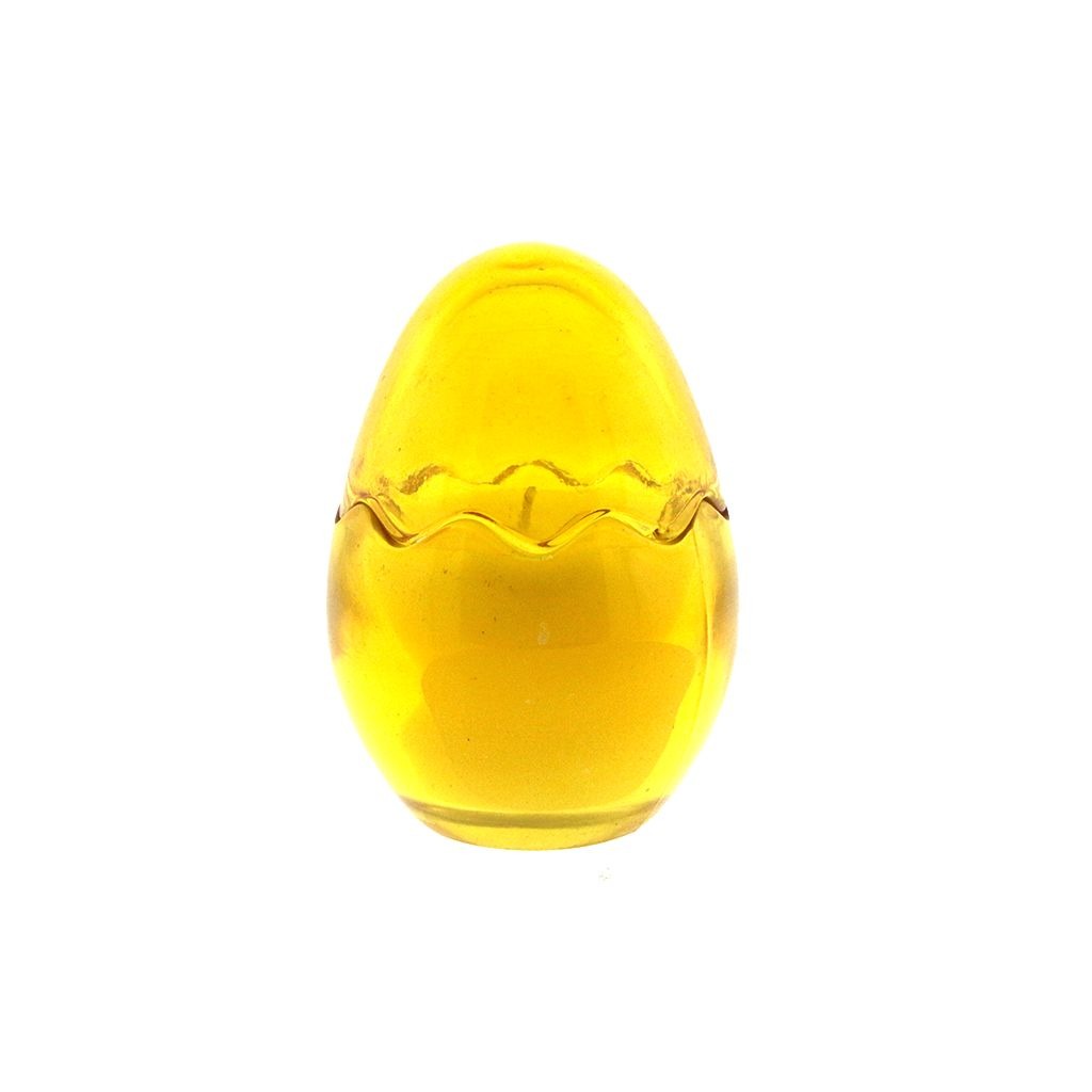 The Yellow Glass Easter Egg, featuring an egg shape with a wavy band around the middle, captures spring’s charm against a white background.