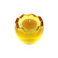 Yellow Glass Easter Egg w/ Yoke: A yellow round glass candle holder featuring a matching egg-shaped natural wax candle, viewed from above on a white background.