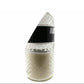 A clear textured glass, partially encased in a recycled Black Label Vodka bottle, is filled with white wax—making this Recycled Black Label Vodka Candle a stylish, eco-friendly accent for your space.