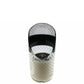 A cylindrical perfume bottle with a black cap and label sits beside the Recycled Black Label Vodka Candle, a custom-scented candle crafted from natural soy wax, both set against a white background.