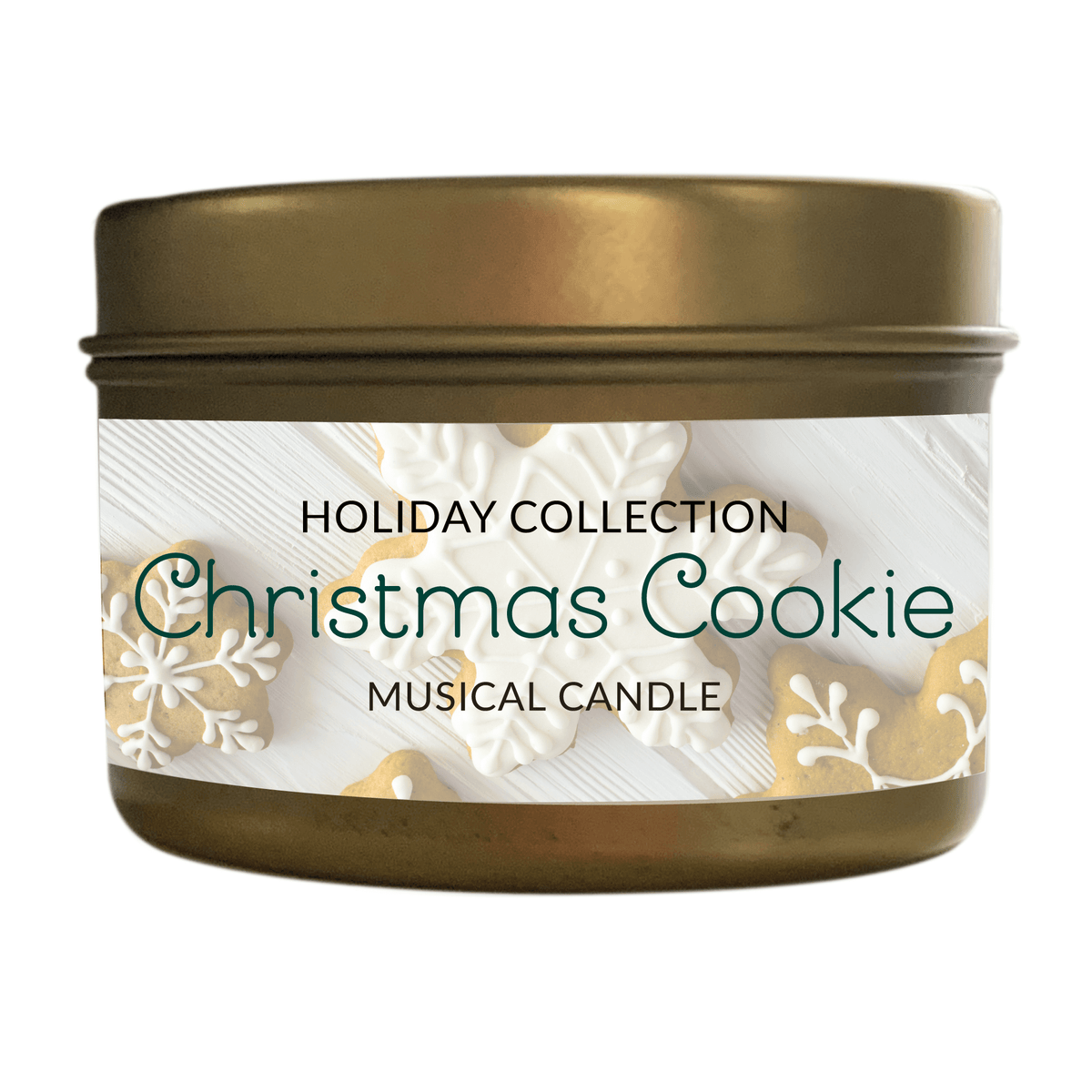 The Musical Holiday Candle – Christmas Cookie comes in a gold tin with festive cookie designs—one of the season’s most charming holiday-scented candles.