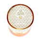A top-down view of a multi-color Recycled Vodka Candle in a brown custom jar with a geometric gold-patterned lid, featuring the Custom Candle Co. logo and website—ideal for unique soy candle lovers.
