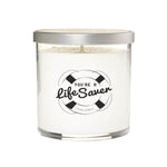The Life Saver soy candle comes in a clear glass jar with a silver lid and a “You’re a Life Saver” label featuring a life preserver. It’s the perfect custom candle gift for Dad.