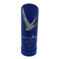 The Recycled French Vodka Candle - Blue features a tall, cylindrical blue container with a white goose silhouette and "Grey Goose Vodka" text, stylishly repurposed from recycled materials.