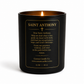 The Saint Anthony Prayer Candle is a black 11 oz (311 g) candle featuring a gold-printed prayer and product details on the label, offering spiritual comfort.