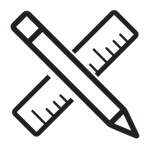 Black outline icon of a pencil and ruler crossed on a white background, symbolizing Item Personalization for customized product design.