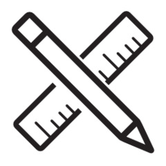 Black outline icon of a pencil and ruler crossed on a white background, symbolizing Item Personalization for customized product design.