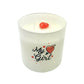 The My Girl Quote Candle (Frosted tumbler jar) is a hand-poured soy candle in a glass holder, printed with "My Girl" and a heart, topped with a red lips-shaped decoration—a charming and heartfelt gift.