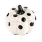 The Ceramic Mini Polka White Pumpkin Candle features a white ceramic pumpkin-shaped container with large black polka dots and a glossy black stem, ideal for holding your favorite scented or soy candles.