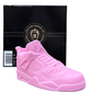 An AJ-4 Baby Pink Sneaker Candle – XL (On Backorder) is shown in front of a black box labeled "Custom Candle Co Natural Candle.