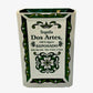 The Recycled Ceramic Tequila Candle – Flat Cut transforms a rectangular Dos Artes Reposado Tequila bottle (1L, 40% Alc.Vol., green and black floral design) into a unique candle holder or tequila bottle candle.
